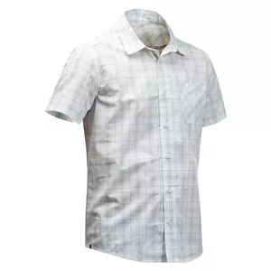 Trekkinghemd Backpacking Travel 100 kurzarm kariert Herren weiss