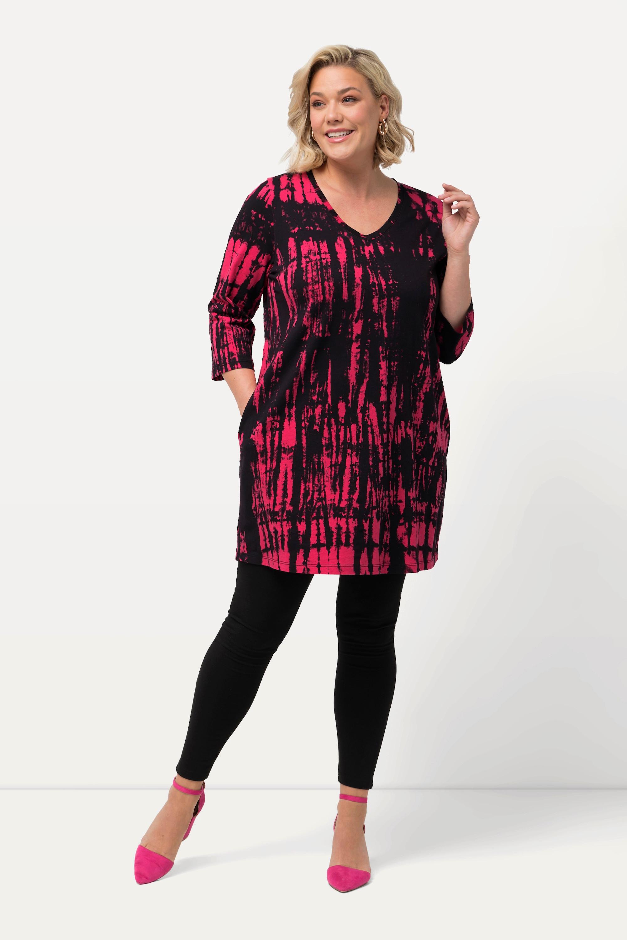 Ulla Popken  Longshirt, Batikdruck, A-Linie, V-Ausschnitt, 3/4-Arm 