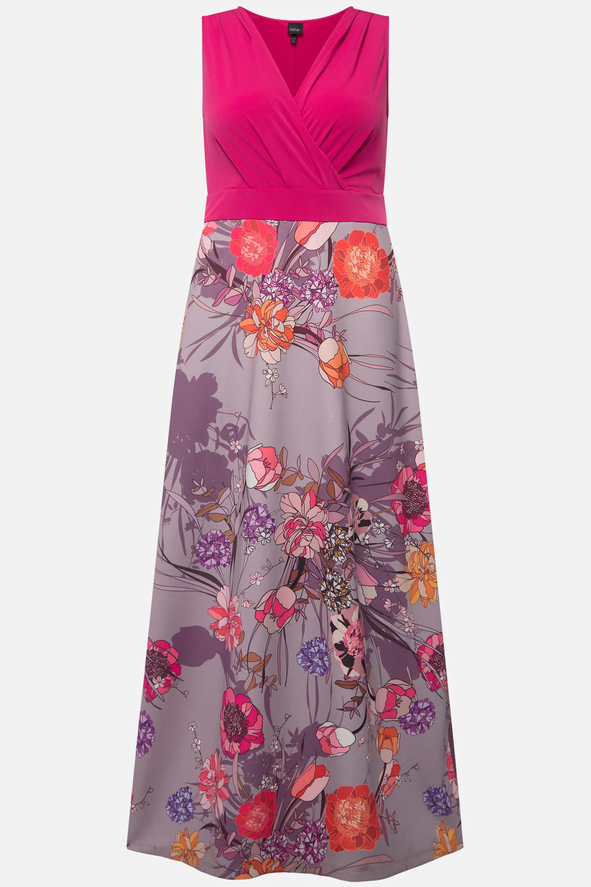 Ulla Popken  Robe maxi sans manches. Décolleté en V. Silhouette en A. Imprimé floral. 