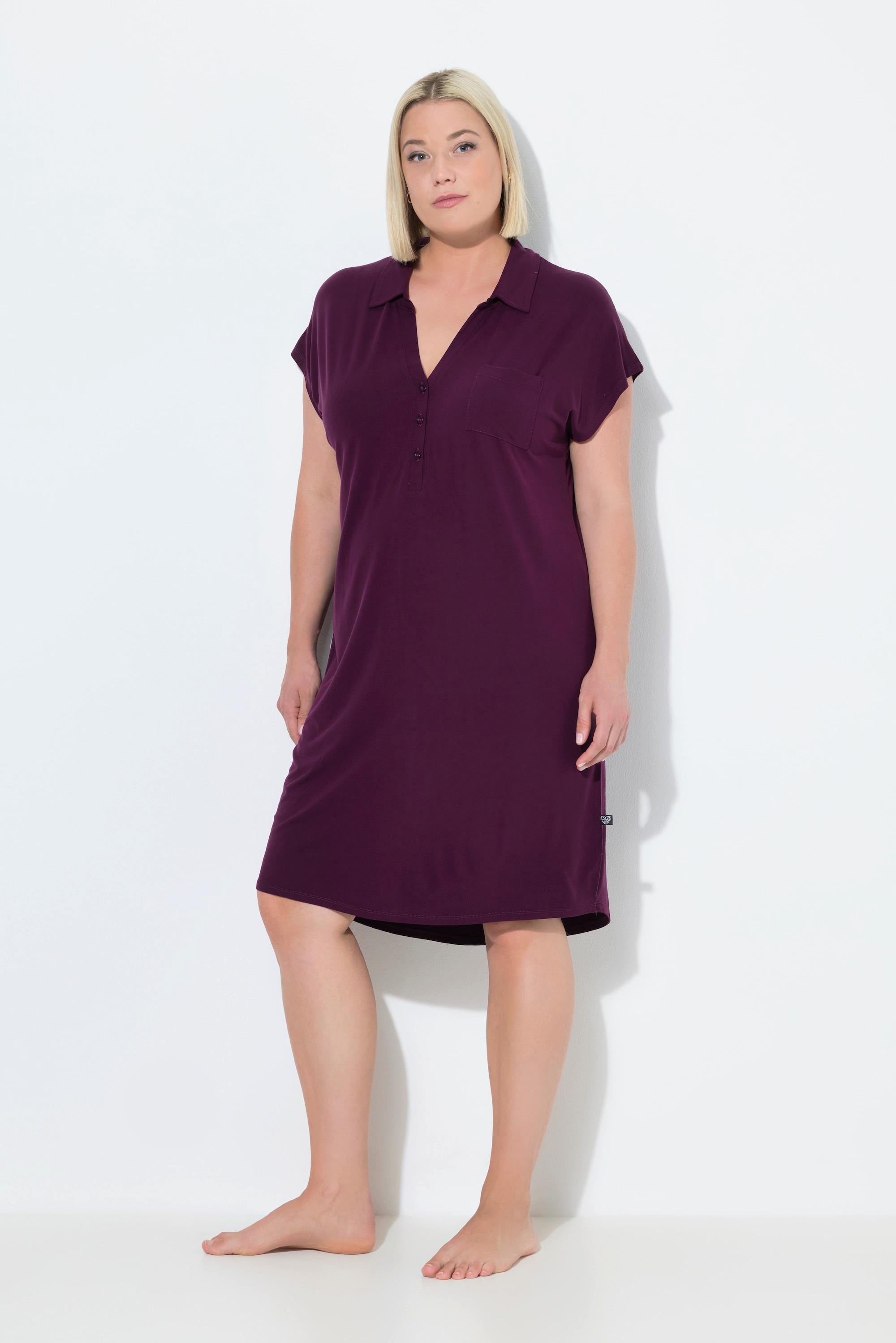 Ulla Popken Camicia da notte oversize collo a camicia scollo a V mezze maniche  