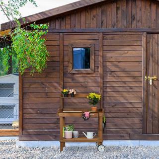 B2X Table jardinière marron à roulettes  