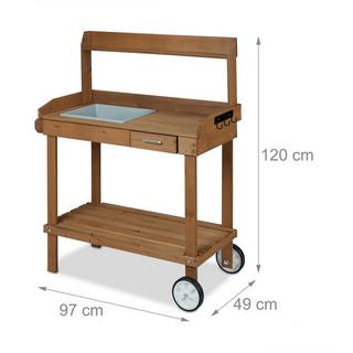 B2X Table jardinière marron à roulettes  
