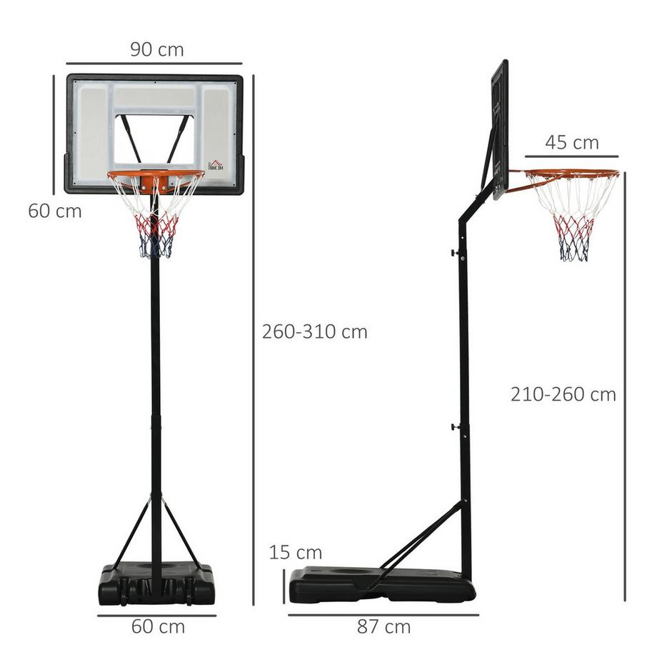 Northio  Basketballkorb Rollbar Höhenverstellbar 260-310Cm Ständer 