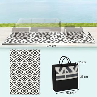 Northio  Tapis d'extérieur, tapis d'extérieur robuste et résistant aux intempéries avec sac de transport, tapis pliable, style bohème, tapis d'extérieur pour salon, balcon, jardin, terrasse, salle de bain, couloir, cuisine, 182 x 274 cm, noir + blanc Aosom 