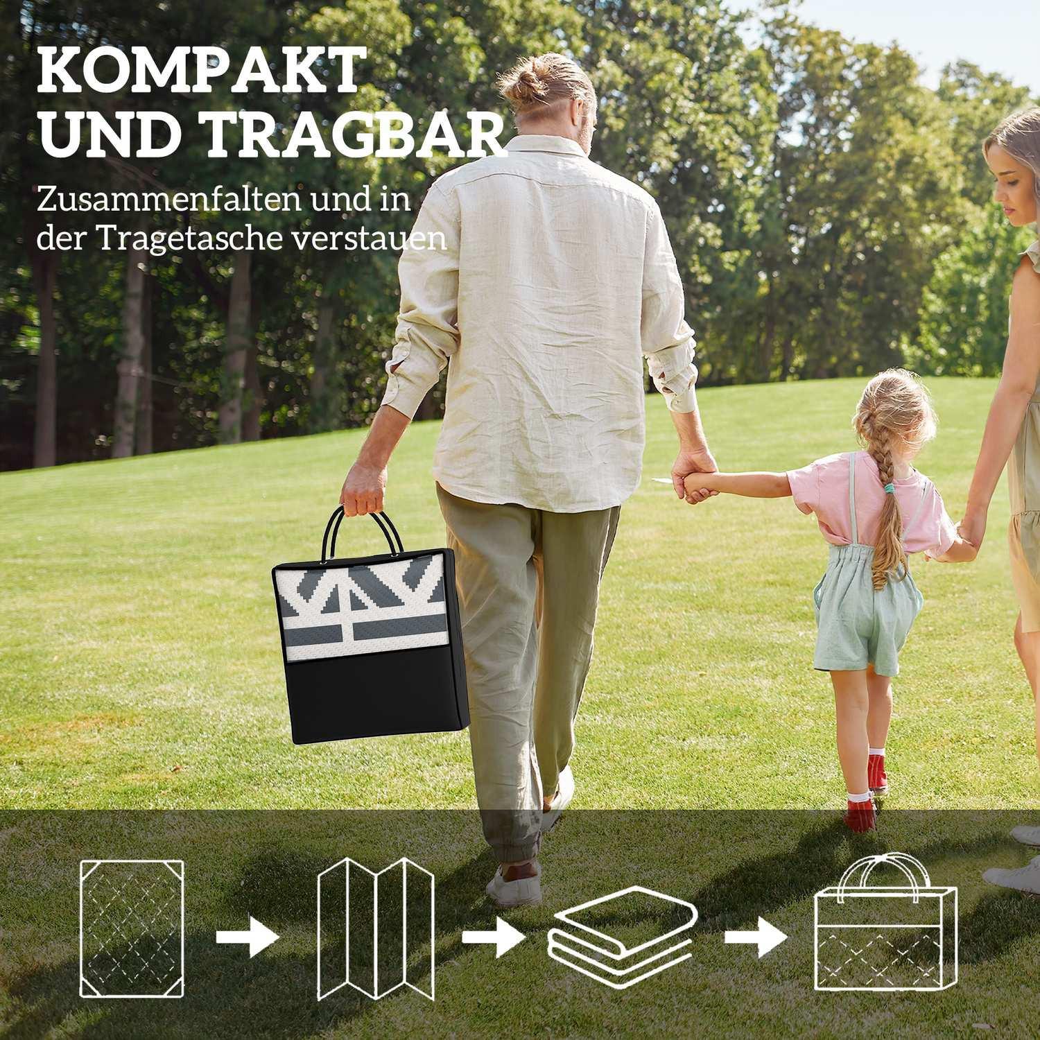 Northio  Tapis d'extérieur, tapis d'extérieur robuste et résistant aux intempéries avec sac de transport, tapis pliable, style bohème, tapis d'extérieur pour salon, balcon, jardin, terrasse, salle de bain, couloir, cuisine, 182 x 274 cm, noir + blanc Aosom 