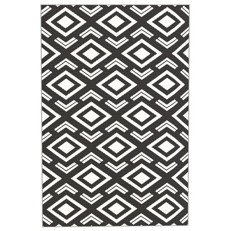Northio  Tapis d'extérieur, tapis d'extérieur robuste et résistant aux intempéries avec sac de transport, tapis pliable, style bohème, tapis d'extérieur pour salon, balcon, jardin, terrasse, salle de bain, couloir, cuisine, 182 x 274 cm, noir + blanc Aosom 