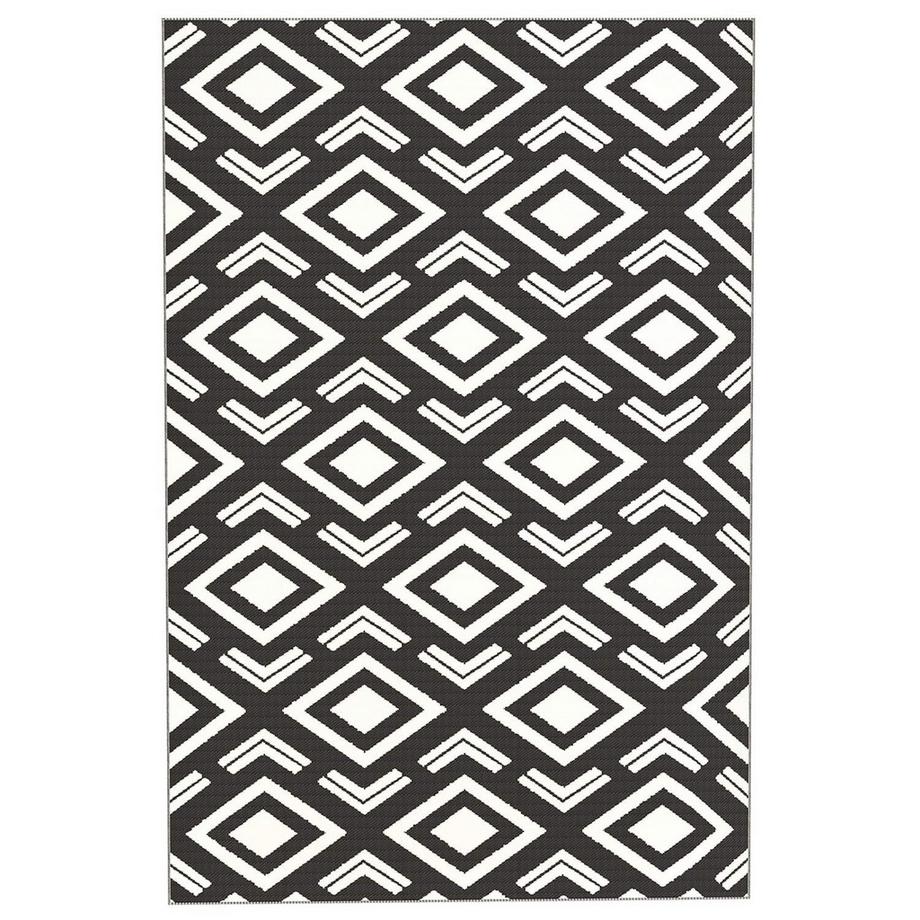 Outdoor Teppich robuster Wetterfest Outdoorteppich mit Tragtasche, faltbar Carpet Boho-Style, Outdoor-Teppich für Wohnzimmer Balkon Garten Terrasse Bad Flur Küche, 182 x 274 cm Schwarz+Weiß Aosom