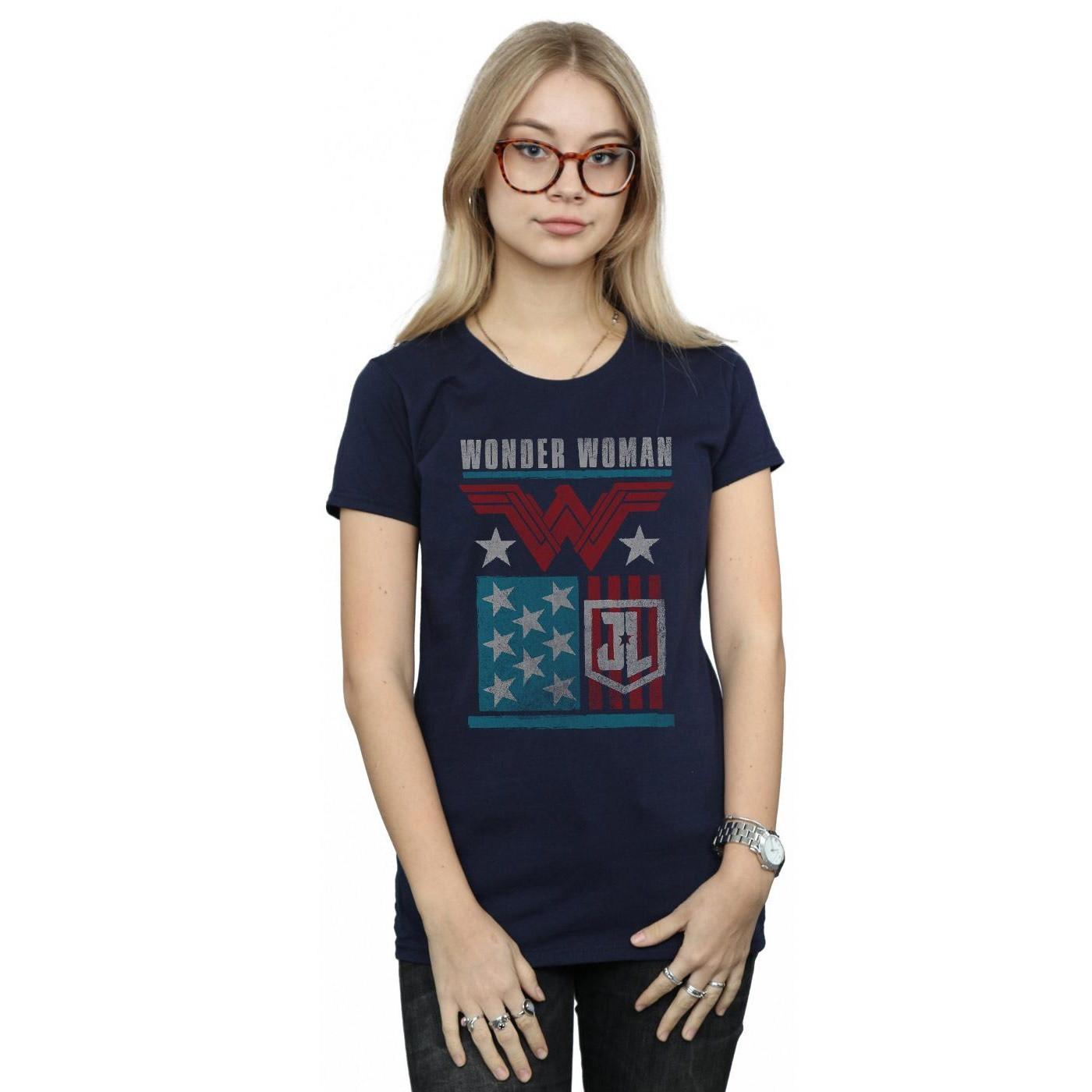 DC COMICS  Justice League Movie Wonder Woman Flag TShirt 