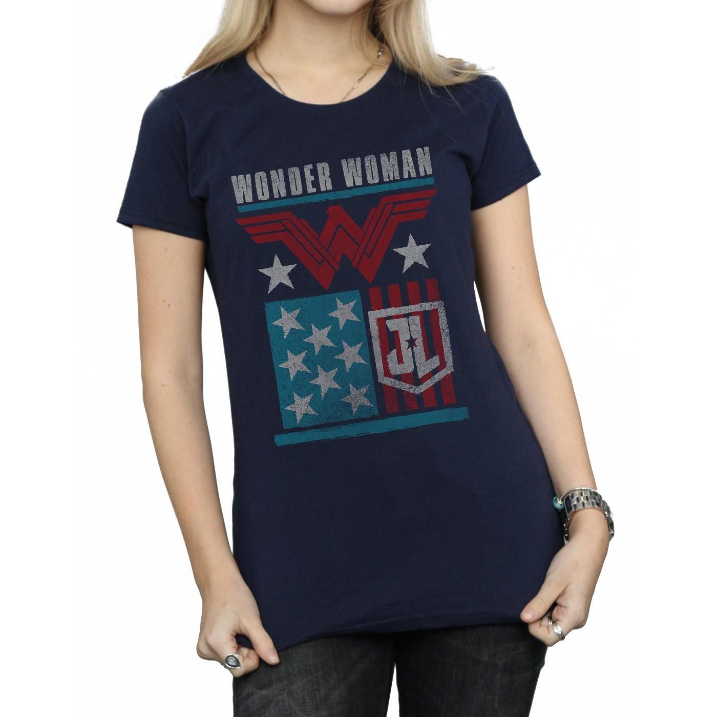 DC COMICS  Justice League Movie Wonder Woman Flag TShirt 