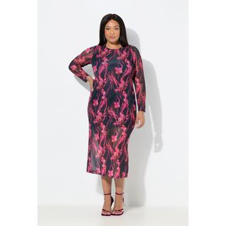 Ulla Popken Mesh Maxikleid Raffung Rundhals Langarm  