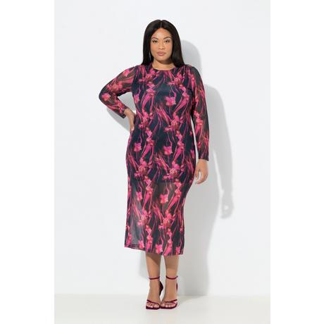 Ulla Popken Mesh Maxikleid Raffung Rundhals Langarm  