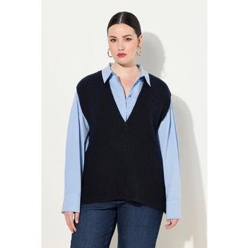 Gilet smanicato in maglia a costine con scollo a V