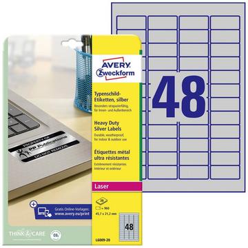 Avery Zweckform Typenschild-Etiketten, 45.7 x 21.2 mm, 20 Bogen/960 Etiketten