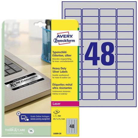 Avery-Zweckform Etichetta per cartellini e targhette 45.7 x 21.2 mm Pellicola in poliestere Argento 960 pz. A t  