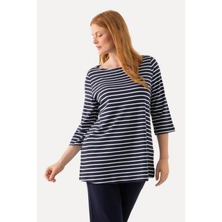 Ulla Popken  T-shirt rayé en coton Pima. Décolleté bateau et manches 3/4. 