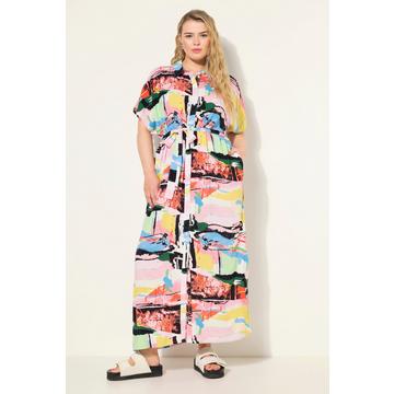 Robe-chemisier oversized longueur maxi, motif coloré