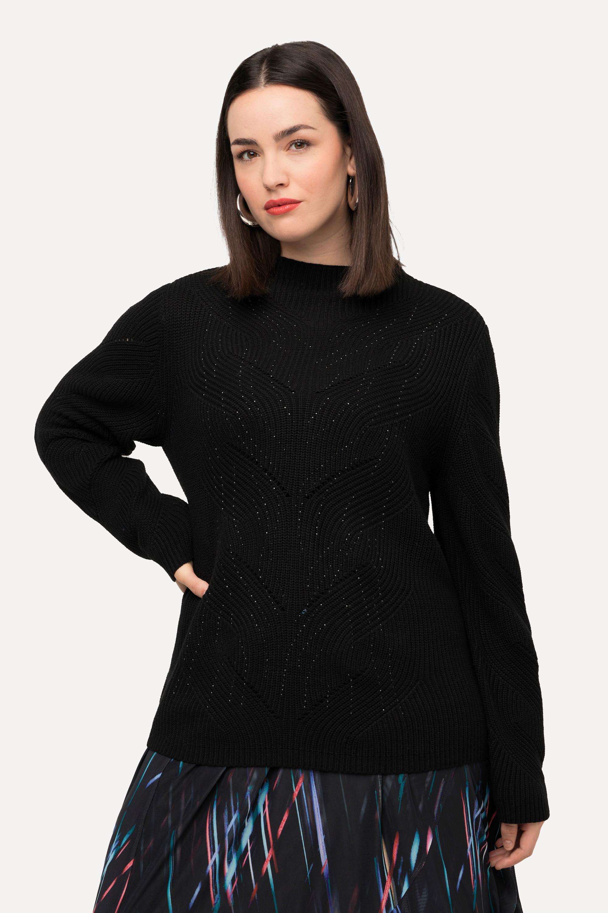 Ulla Popken  Pullover, Ziersteine, Stehkragen, Langarm 