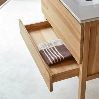 Tikamoon Meuble salle de bain en teck massif et céramique 80 cm Edgar  