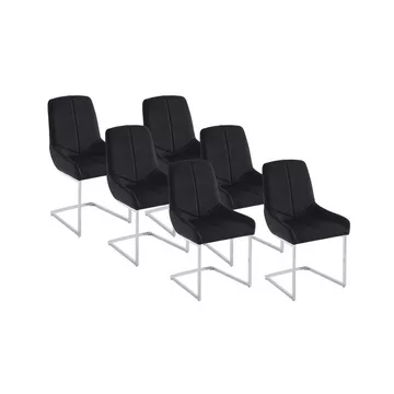 Stuhl 6er-Set - Samt & Metall - Schwarz - BERLONA