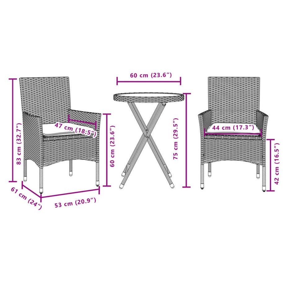 VidaXL Bistro set poly-rattan  