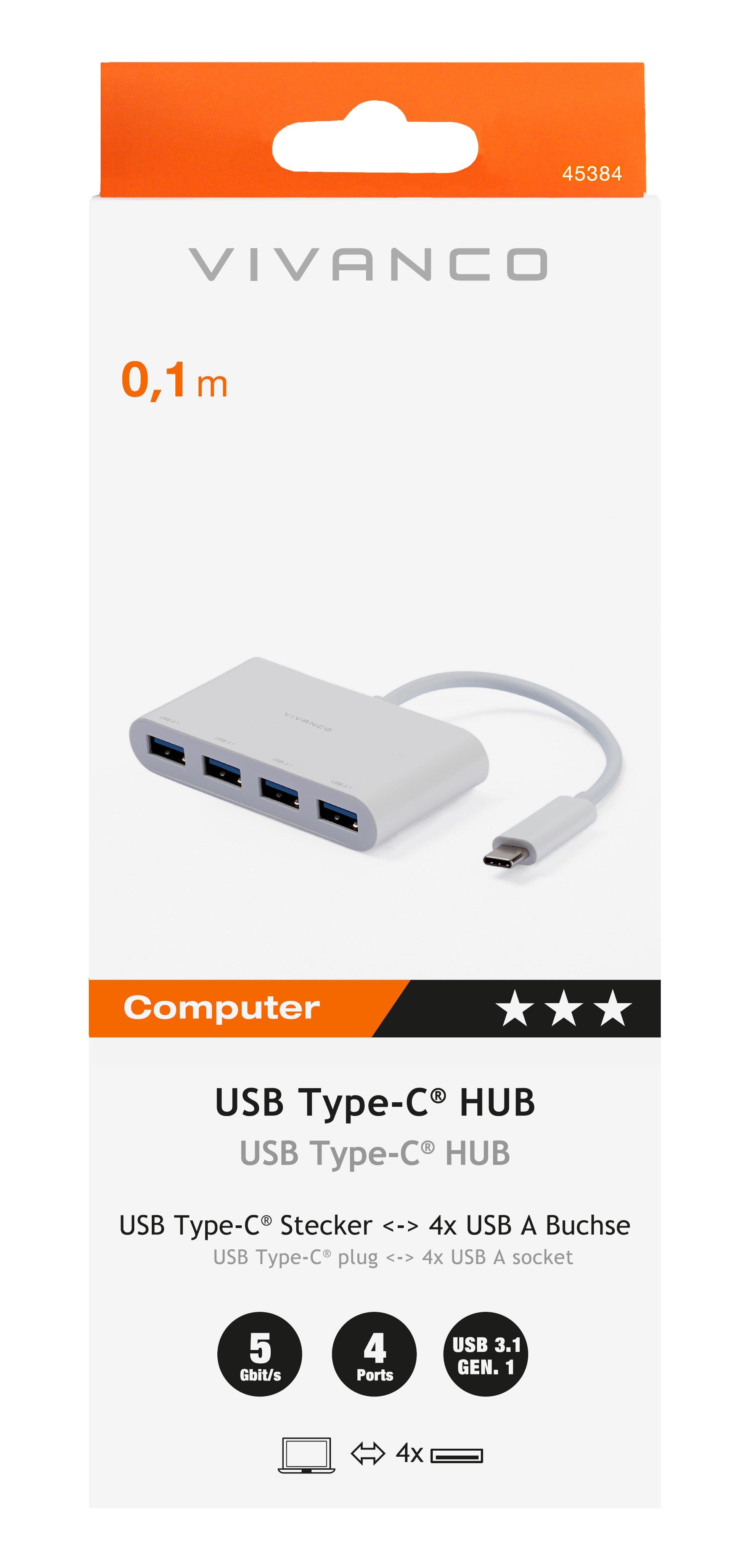 VIVANCO  CC UC UA4 USB 3.2 Gen 1 (3.1 Gen 1) Type-C 5000 Mbit/s Blanc 