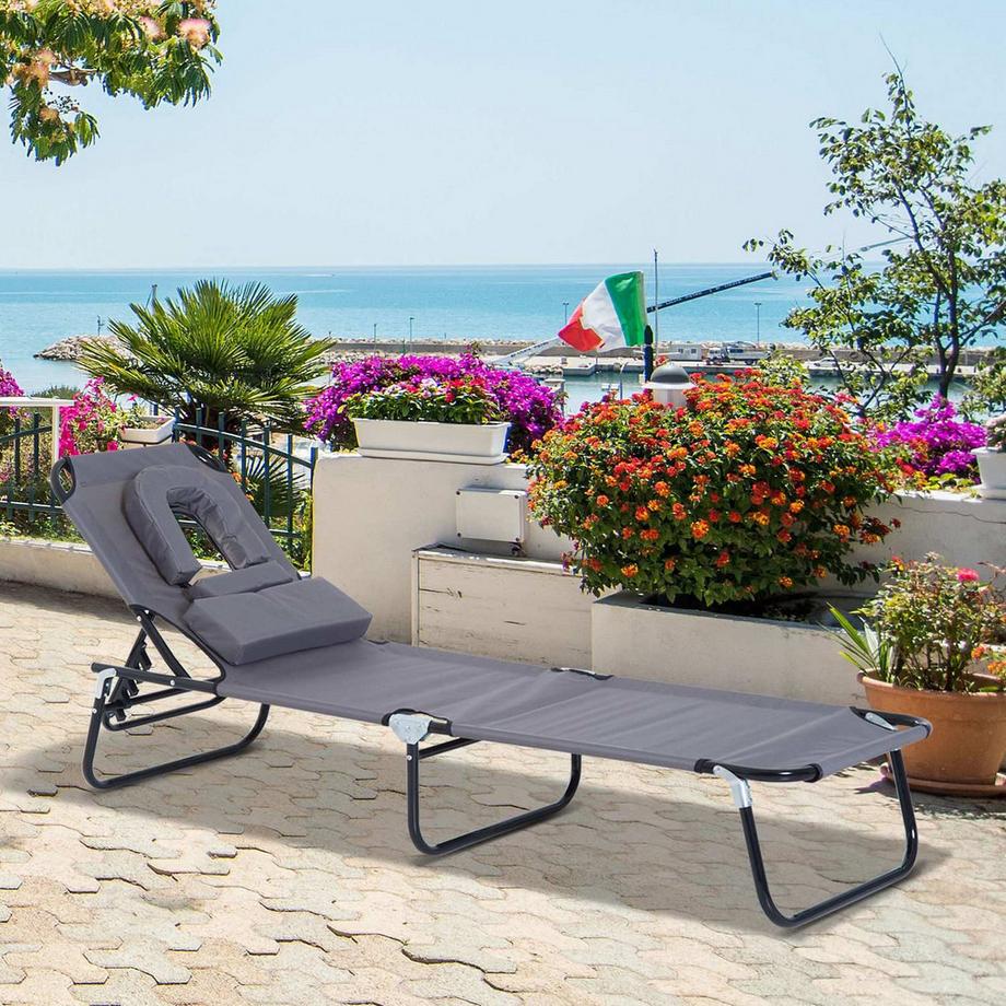 Northio Chaise Longue, Chaise Longue De Jardin, Chaise Longue À Trois Pieds, Chaise Longue De Relaxation Avec Fenêtre De Lecture, Ouverture Faciale, Gris  