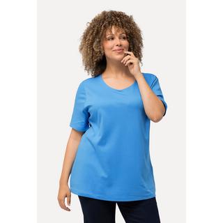 Ulla Popken  T-shirt doublé sur le devant, col rond et manches courtes - coupe Slim Fit 