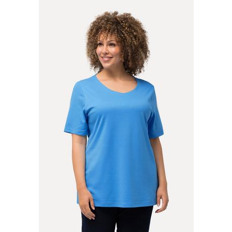 Ulla Popken  T-shirt doublé sur le devant, col rond et manches courtes - coupe Slim Fit 