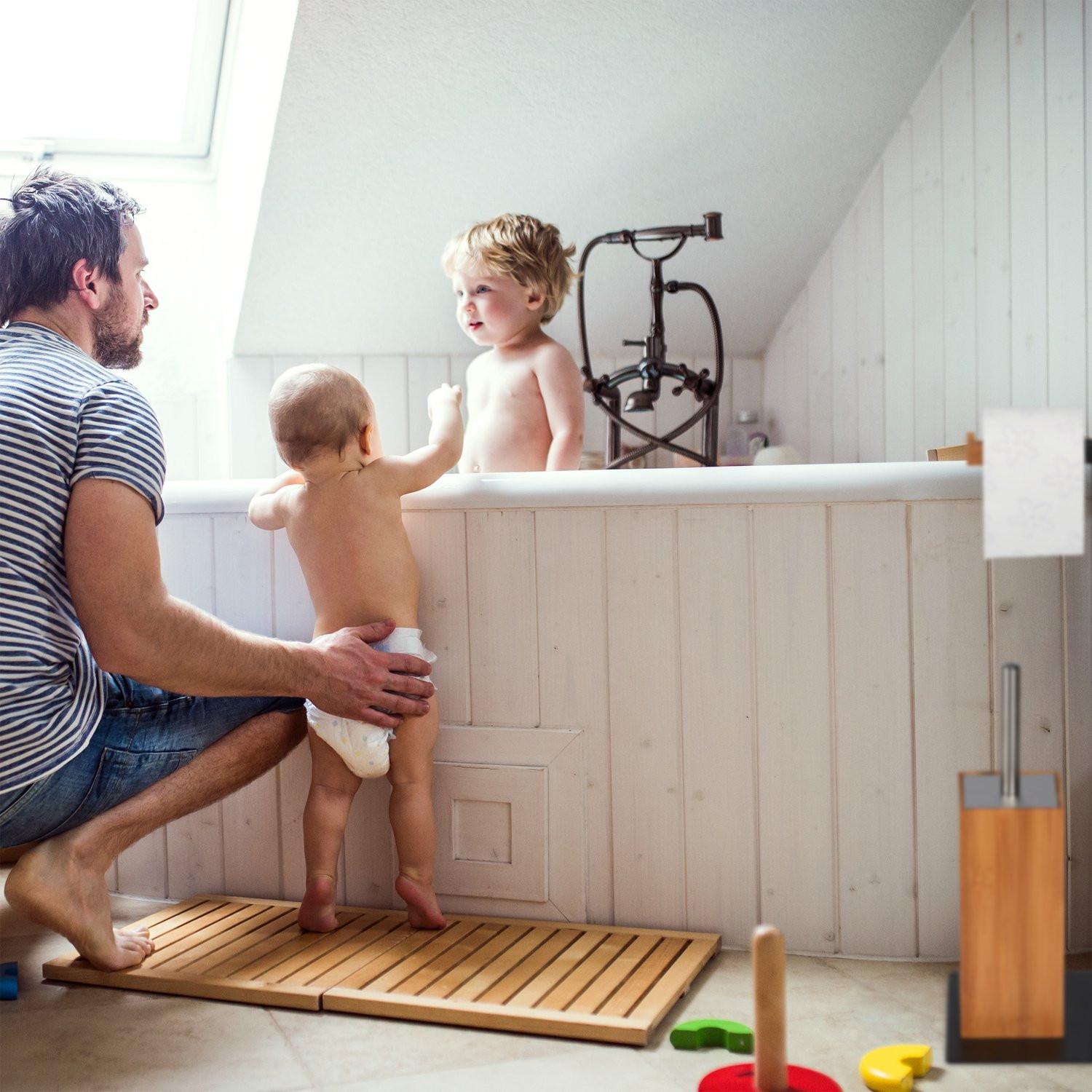 B2X Ensemble de toilette en bambou et métal  