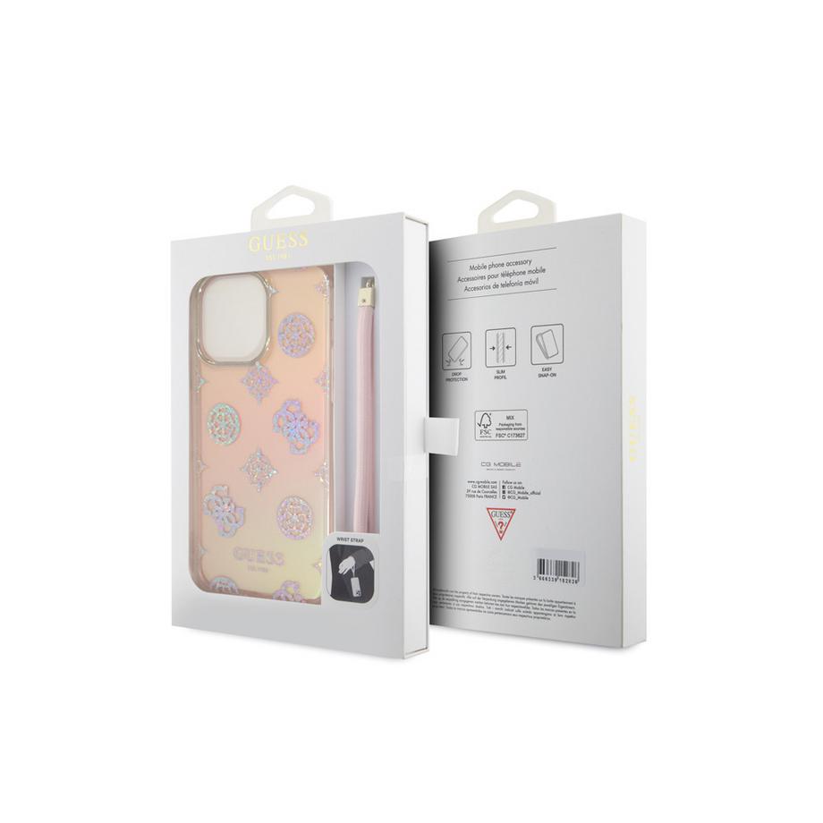 GUESS  Hülle iPhone 15 Pro Peony + Handschlaufe 