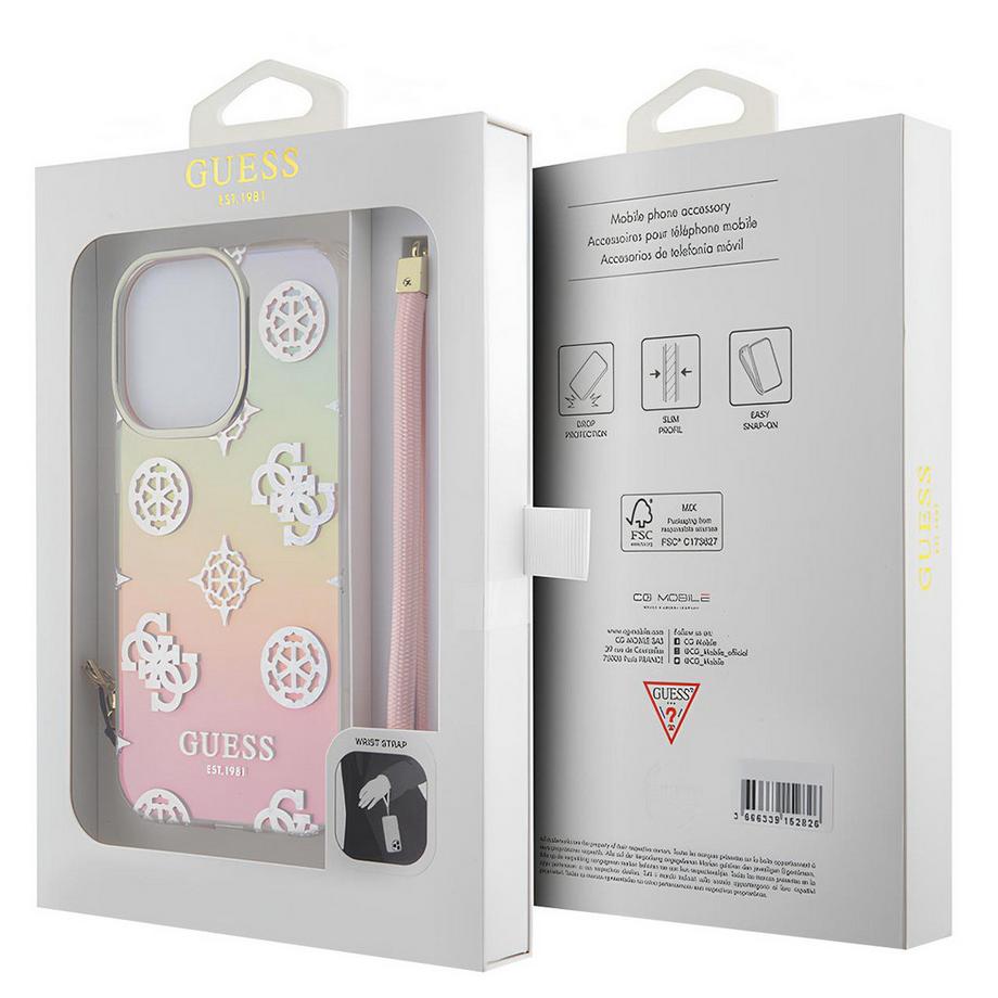 GUESS  Hülle iPhone 15 Pro Peony + Handschlaufe 