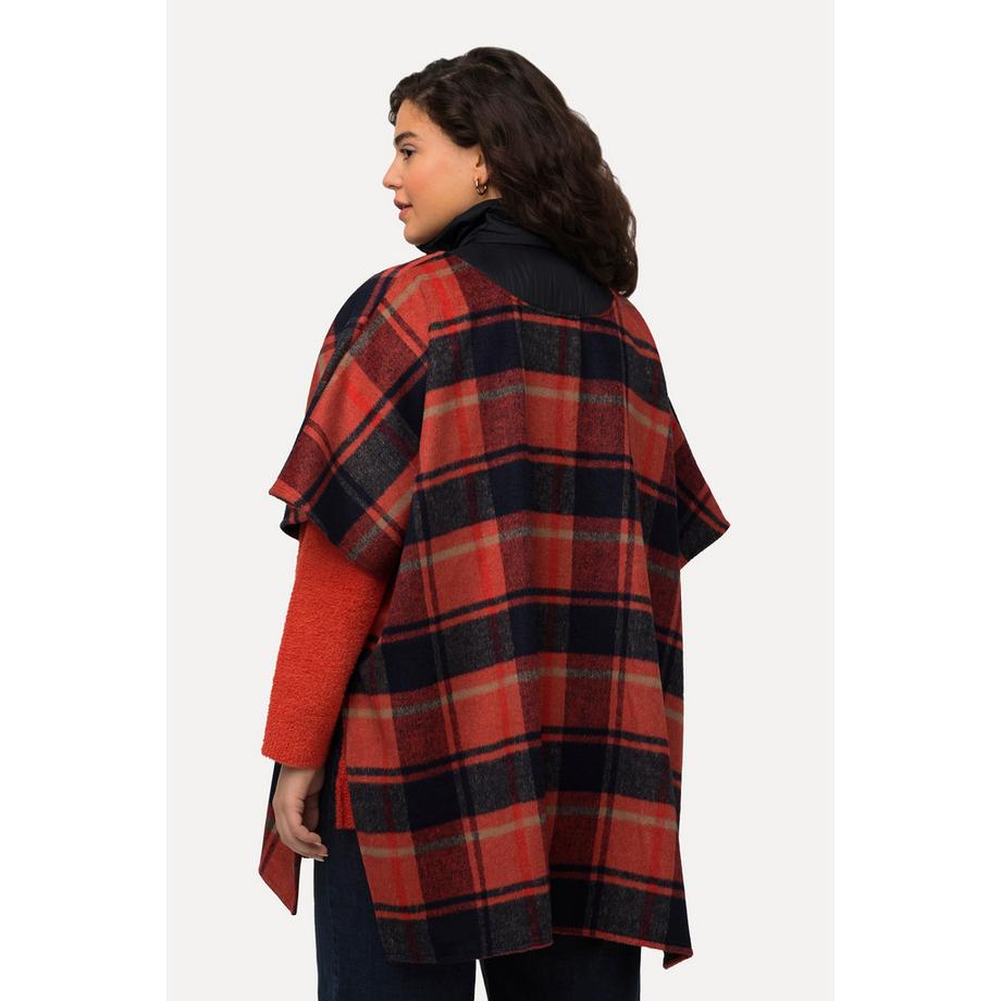 Ulla Popken Poncho Carreaux Oversize Manches Courtes Col Camionneur  