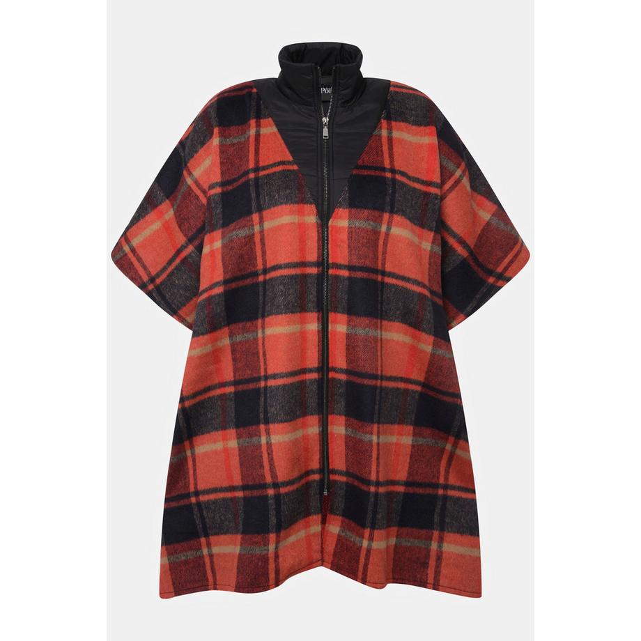 Ulla Popken Poncho Carreaux Oversize Manches Courtes Col Camionneur  