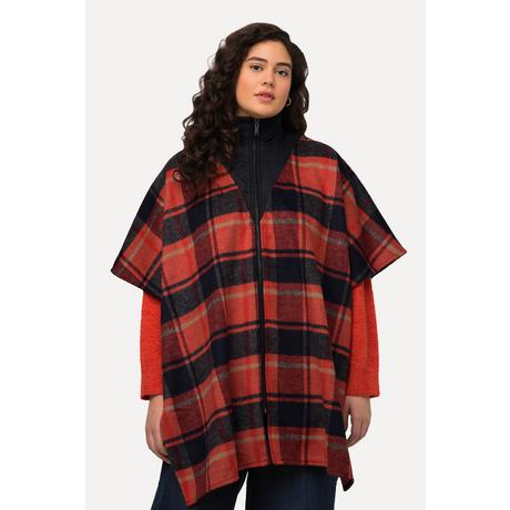 Ulla Popken  Poncho, Karomuster, Troyerkragen, Oversized, Halbarm 