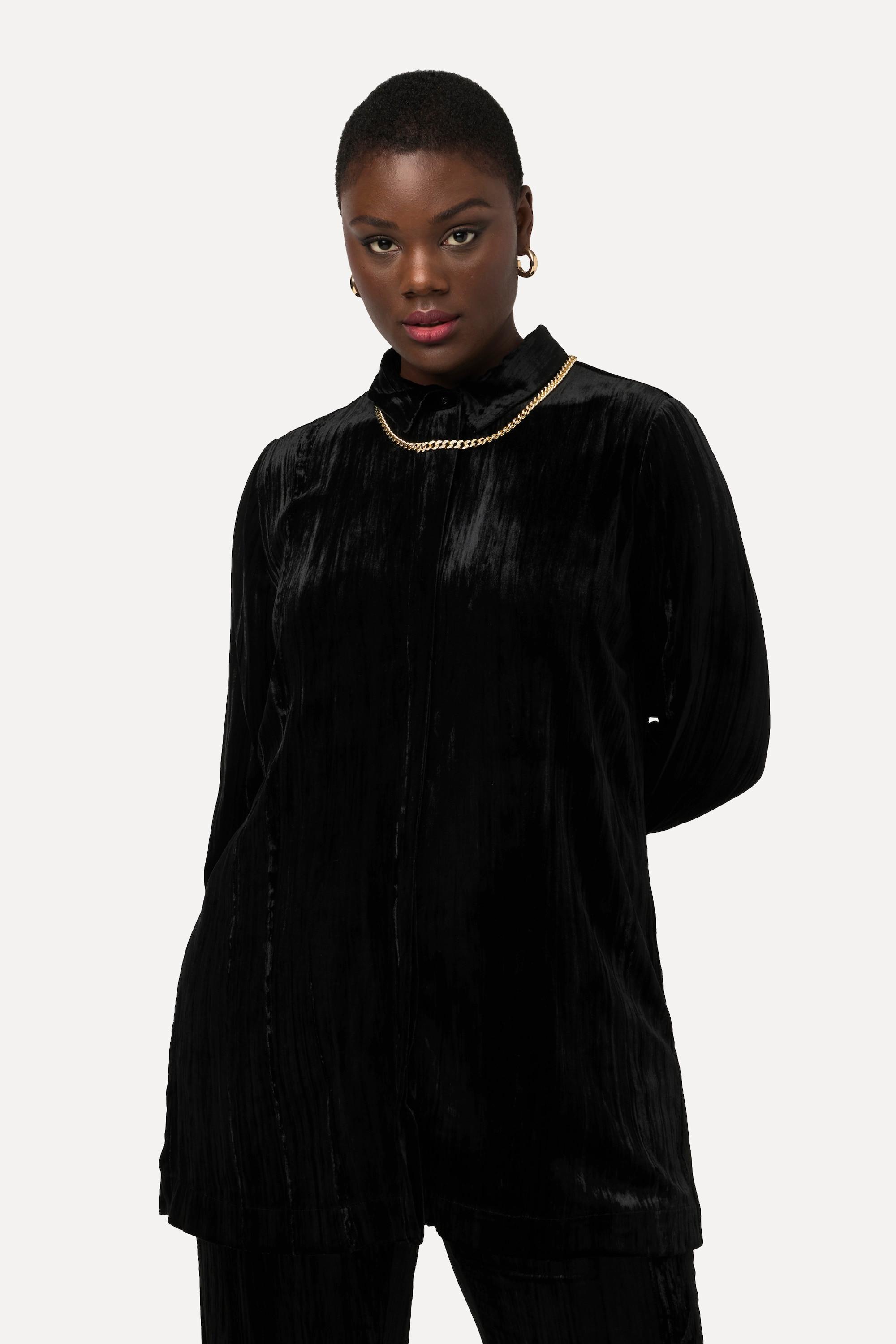 Ulla Popken Camicia in velluto effetto stropicciato collo camicia maniche lunghe  