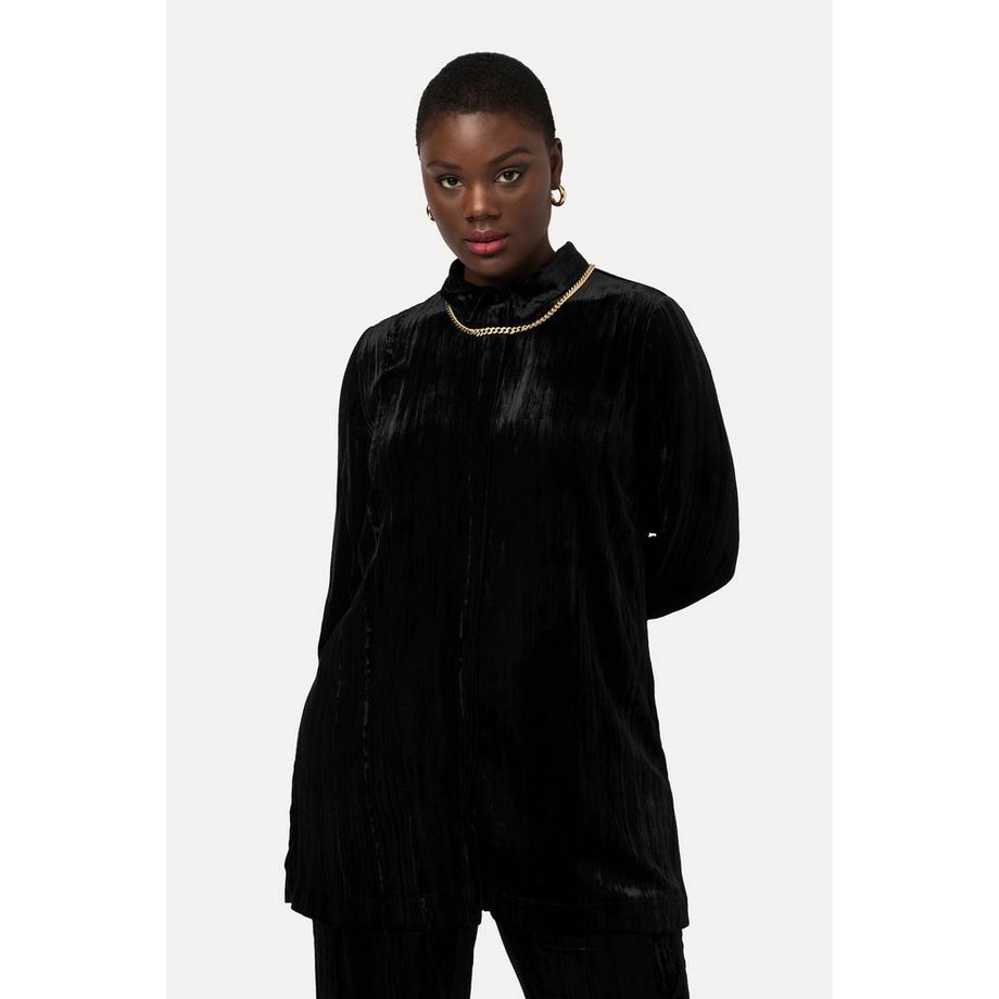 Ulla Popken Camicia in velluto effetto stropicciato collo camicia maniche lunghe  