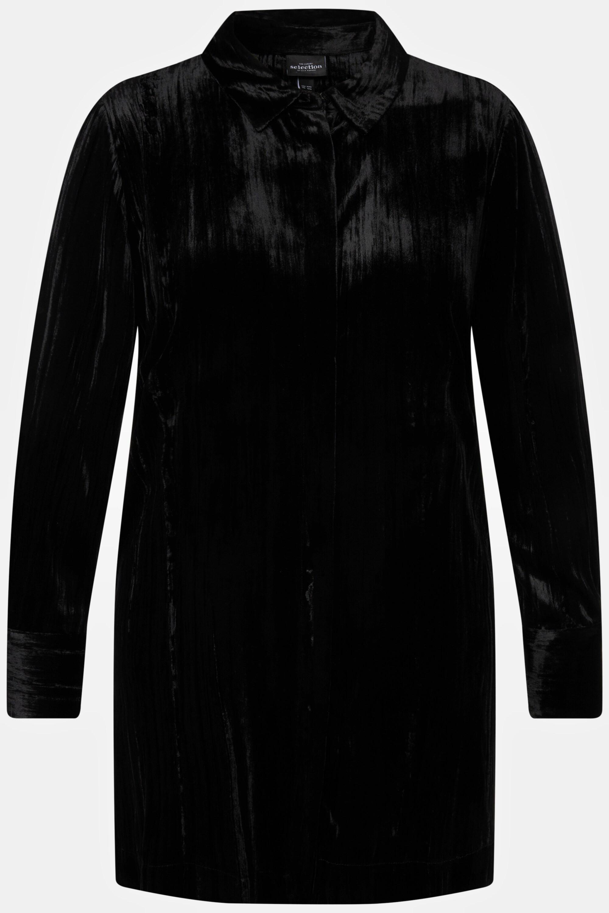 Ulla Popken Camicia in velluto effetto stropicciato collo camicia maniche lunghe  