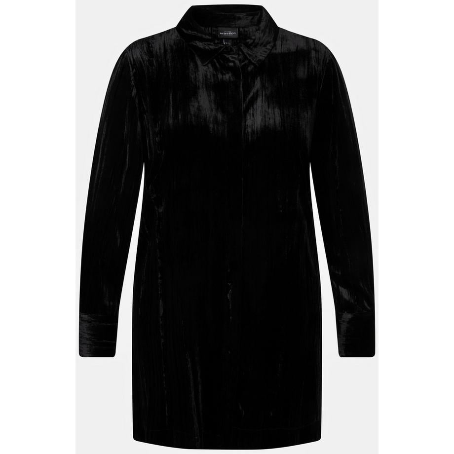 Ulla Popken Camicia in velluto effetto stropicciato collo camicia maniche lunghe  