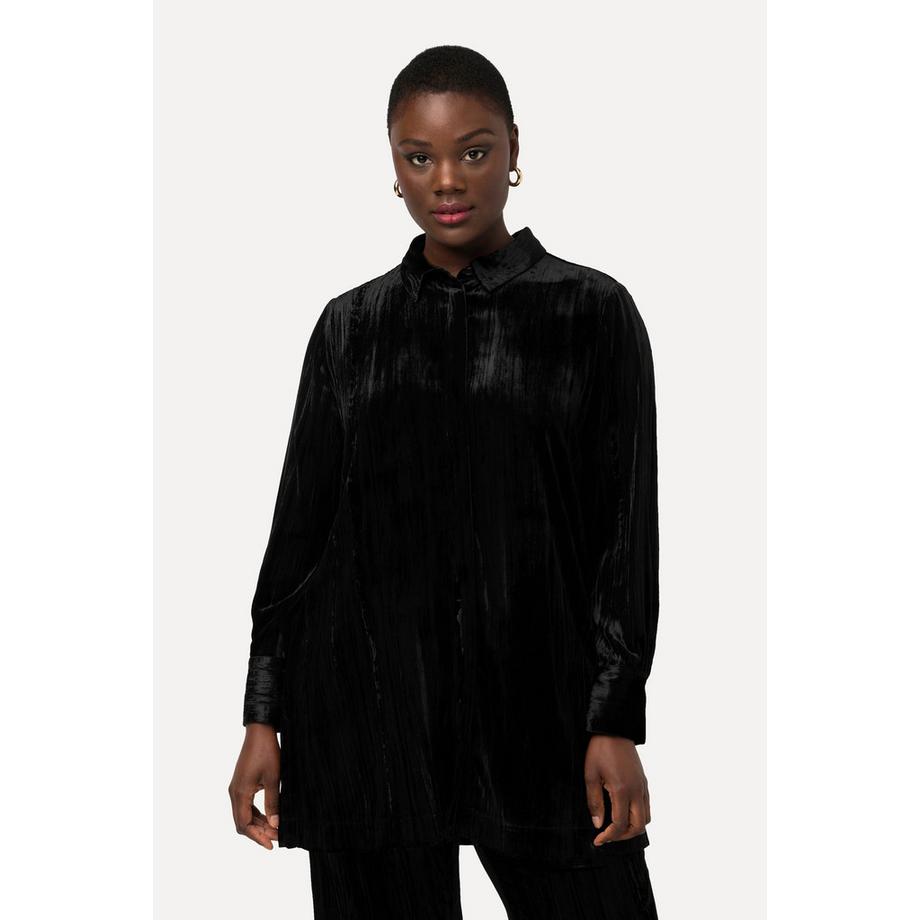 Ulla Popken Camicia in velluto effetto stropicciato collo camicia maniche lunghe  