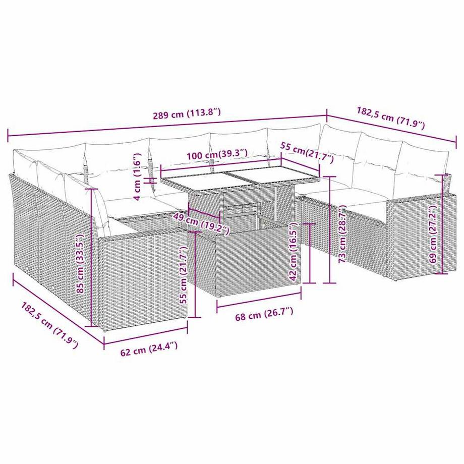 VidaXL set di divani da giardino Polirattan  