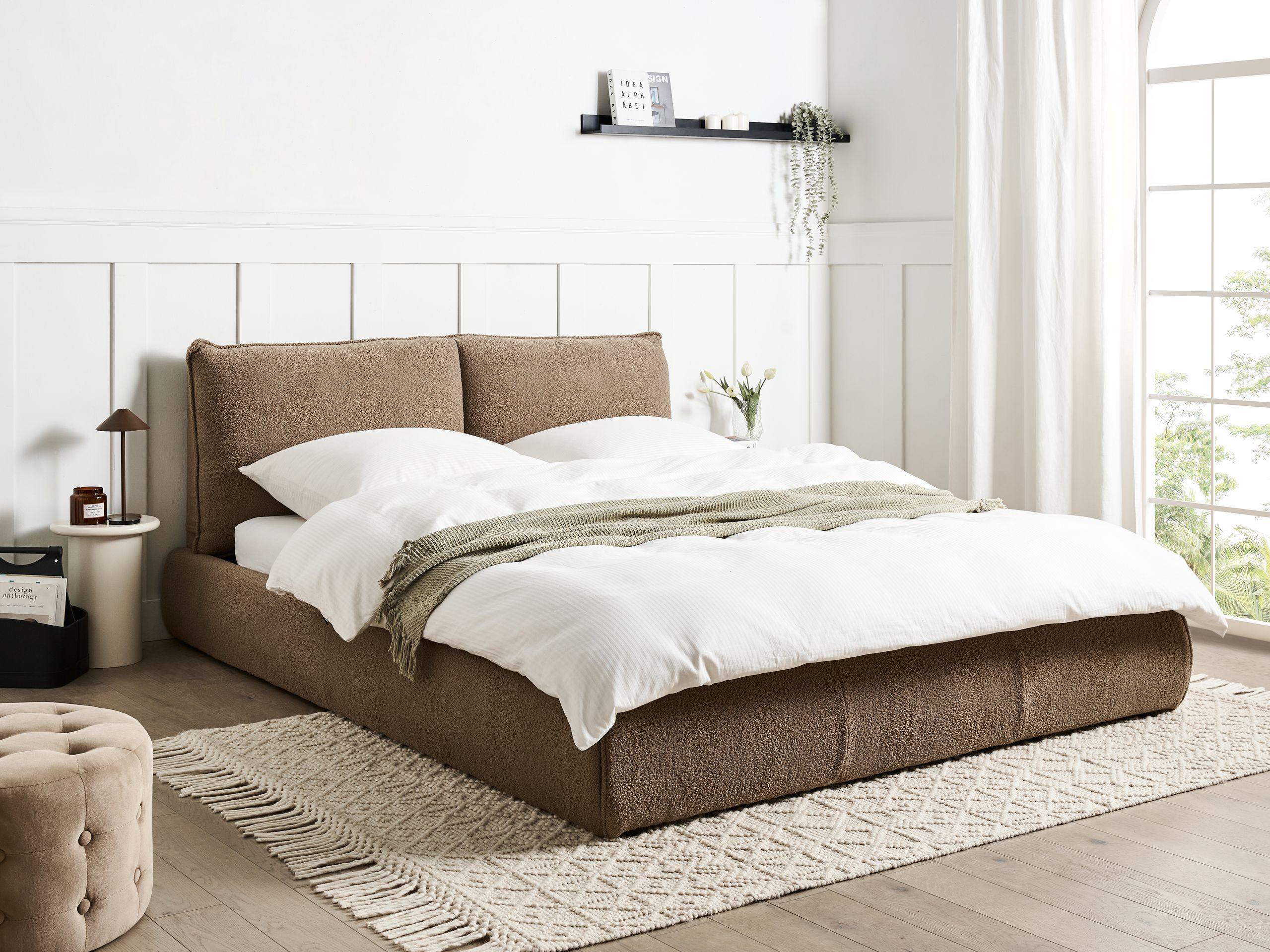 Beliani Lit avec sommier en Bouclé Moderne VINAY  