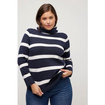 Pull à col roulé, coupe courte et manches longues, motif à rayures