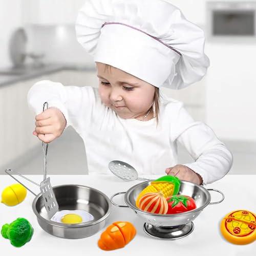 Activity-board  Accessoires de cuisine pour enfants Jouets de cuisine Accessoires Set de cuisine pour enfants Ustensiles de cuisine Set de casseroles Tablier et toque pour légumes 