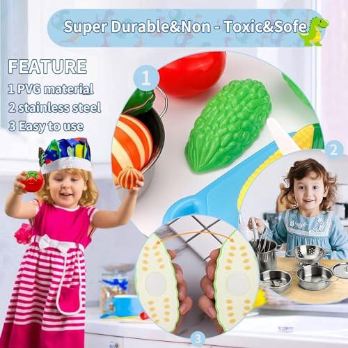 Activity-board  Accessoires de cuisine pour enfants Jouets de cuisine Accessoires Set de cuisine pour enfants Ustensiles de cuisine Set de casseroles Tablier et toque pour légumes 