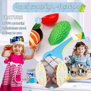 Activity-board  Accessoires de cuisine pour enfants Jouets de cuisine Accessoires Set de cuisine pour enfants Ustensiles de cuisine Set de casseroles Tablier et toque pour légumes 