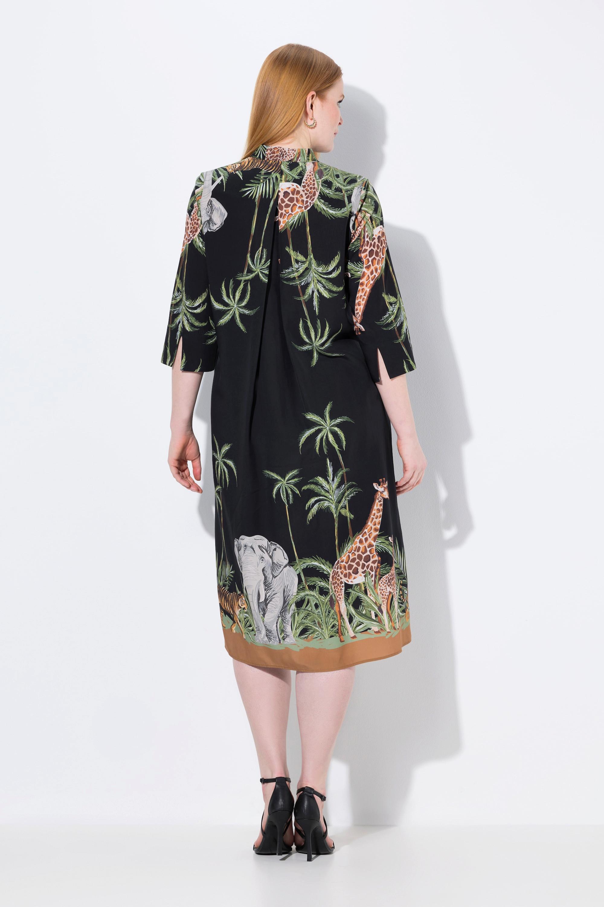 Ulla Popken Abito midi Lyocell Stampa Animalier Collo Camicia Maniche 3/4  