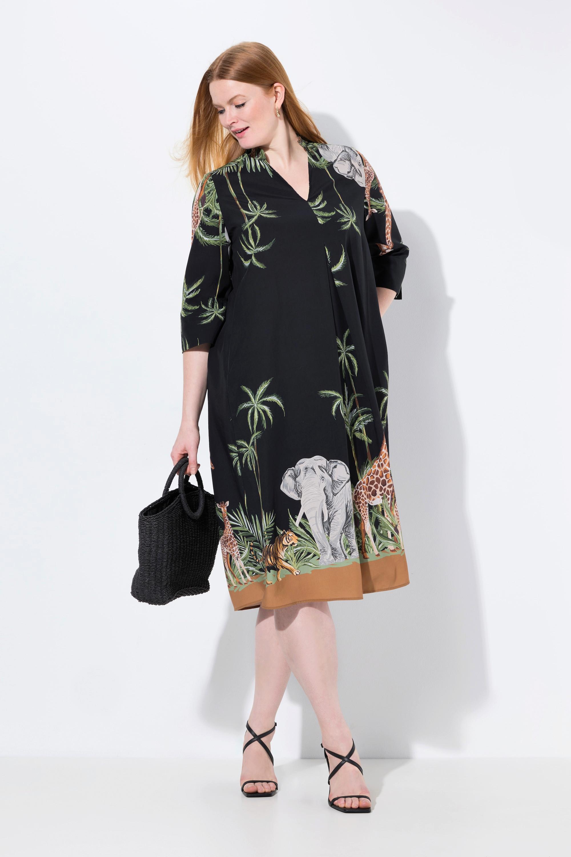 Ulla Popken Abito midi Lyocell Stampa Animalier Collo Camicia Maniche 3/4  