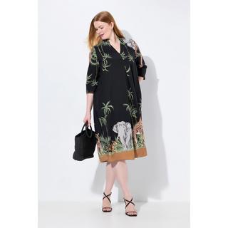 Ulla Popken Abito midi Lyocell Stampa Animalier Collo Camicia Maniche 3/4  