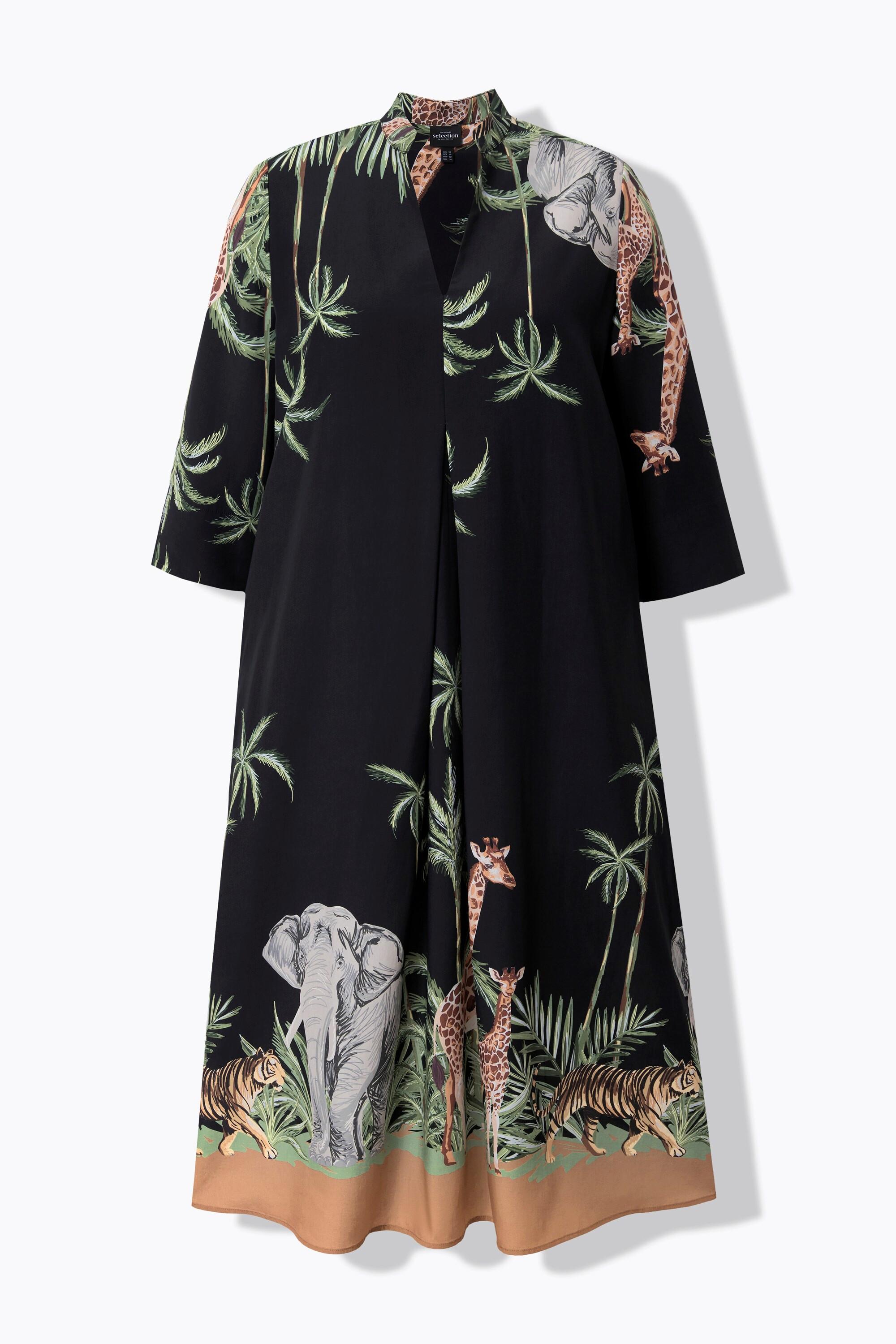 Ulla Popken Abito midi Lyocell Stampa Animalier Collo Camicia Maniche 3/4  