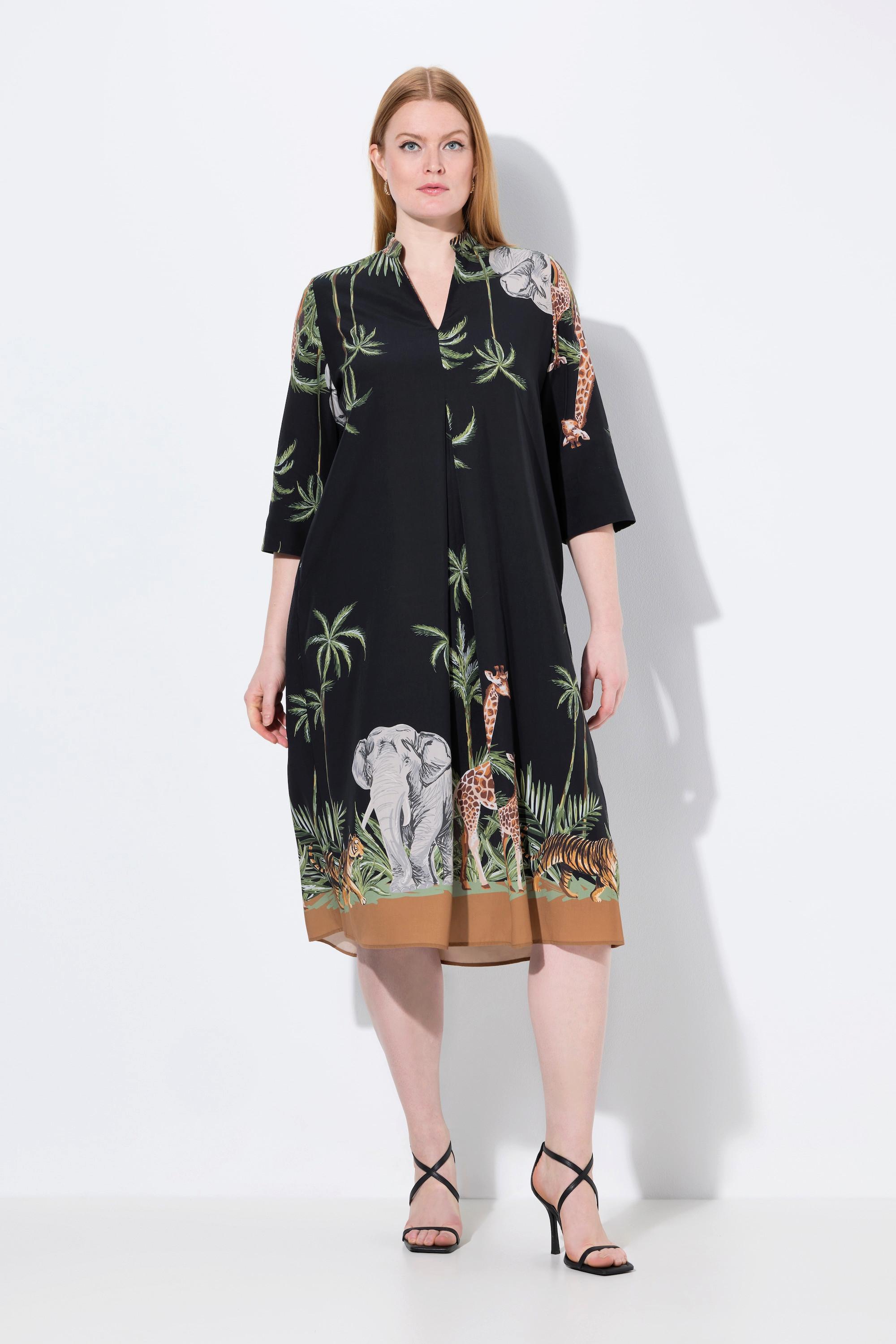 Ulla Popken Abito midi Lyocell Stampa Animalier Collo Camicia Maniche 3/4  